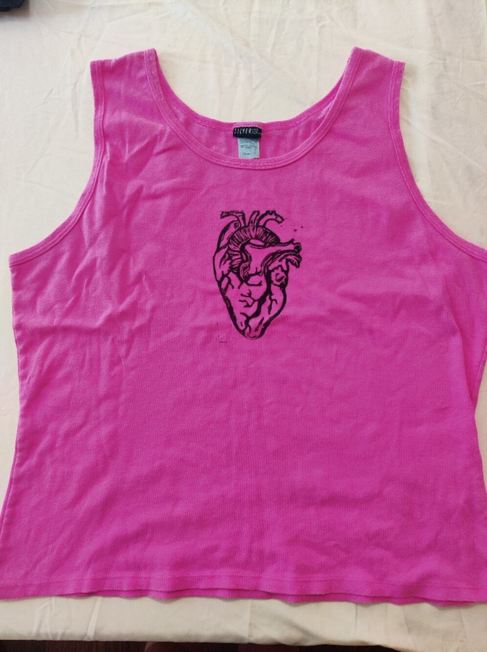 Hand Printed Heart Tank Top Pink 2XL